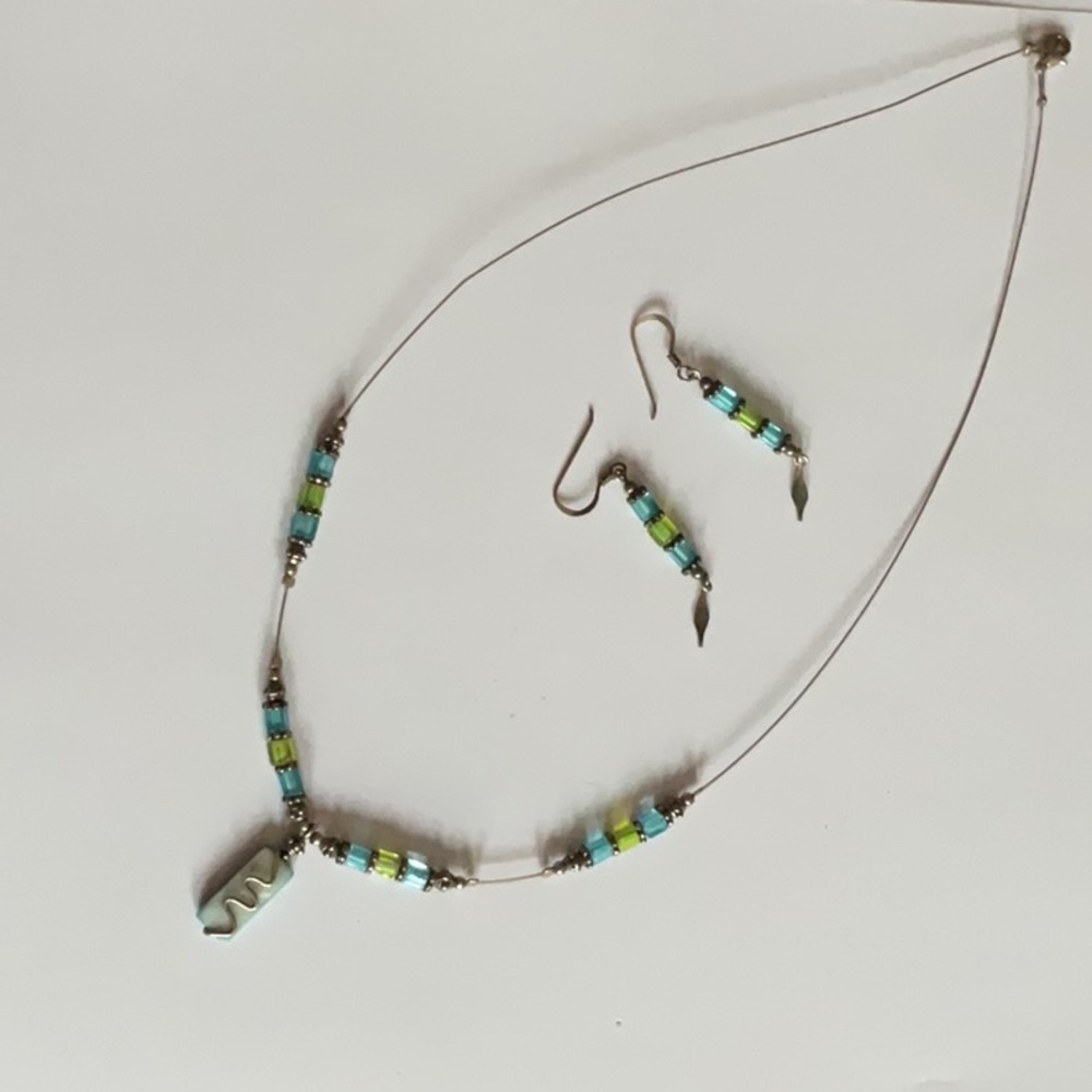 Blue and Green Beaded Necklace with Minimalist Design